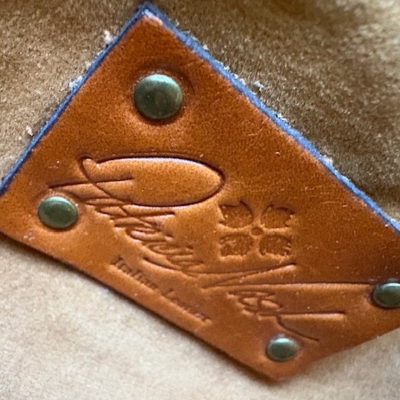 PATRICIA NASH Ferrara-Frame med. sz satchel purse Italian leather taupe gold - Picture 4 of 16